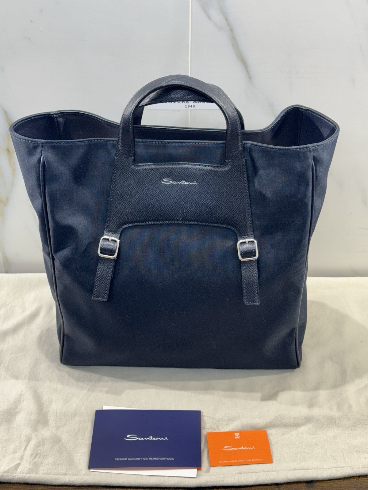 Borsa Santoni Uomo  Double Shopping Pelle E Tessuto   Luxury Men Bag Santoni