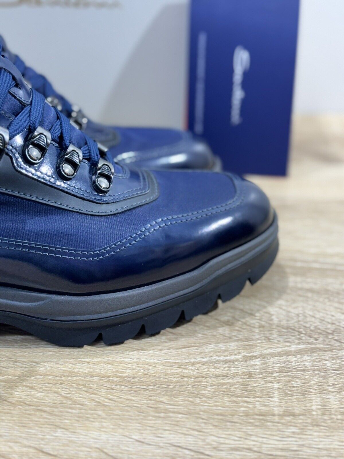 Santoni Stivaletto Uomo Mountain Boot  Pelle Blu  Luxury Men Boot Gore Tex 44