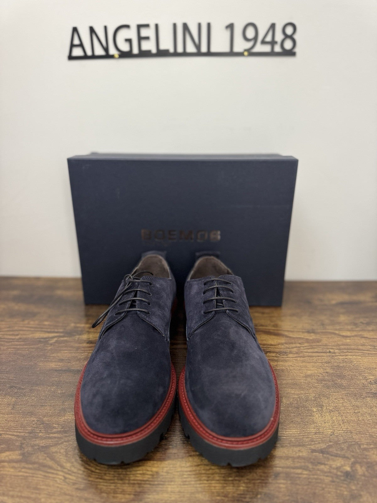 Boemos Stringata  Pelle Suede Blu    100% Made In Italy Casual Boot Uomo 44