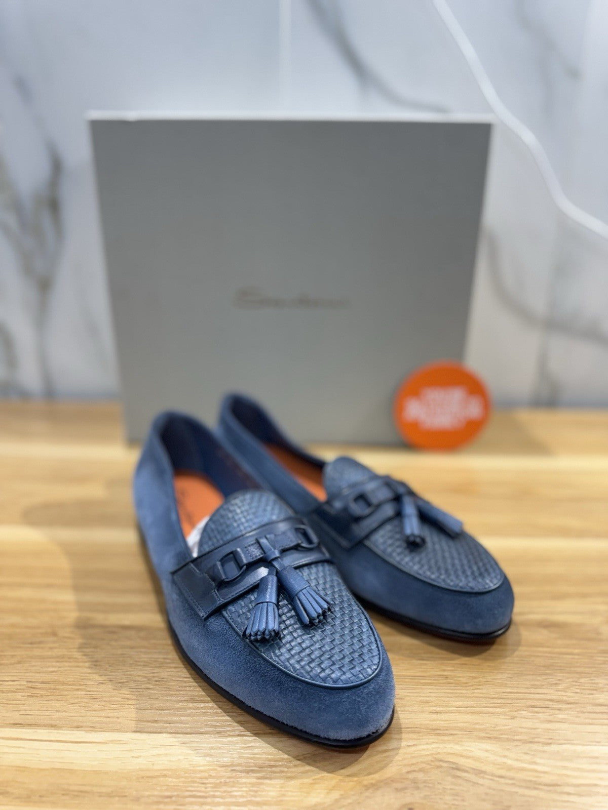 Santoni Mocassino Tassel Suede Light Blue Casual Santoni Goodyear Uomo  43.5