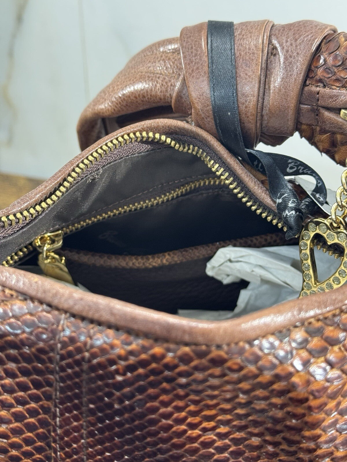 Bruno Amaranti Borsa Donna In Vero Pitone Luxury Craftmanship Bag Woman Marrone 