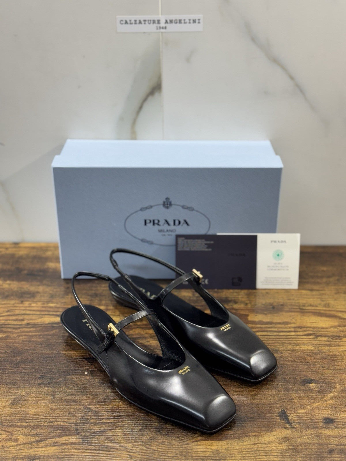 Prada Ballerine Sling Back In Pelle Liscia Nera Icon Prada Donna 38