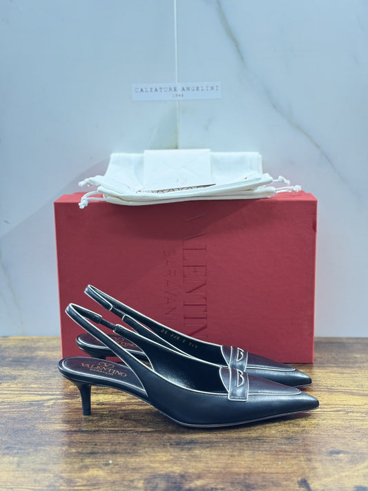 VALENTINO  GARAVANI SLING BACK DONNA PELLE NERA LUXURY Décolleté 38.5