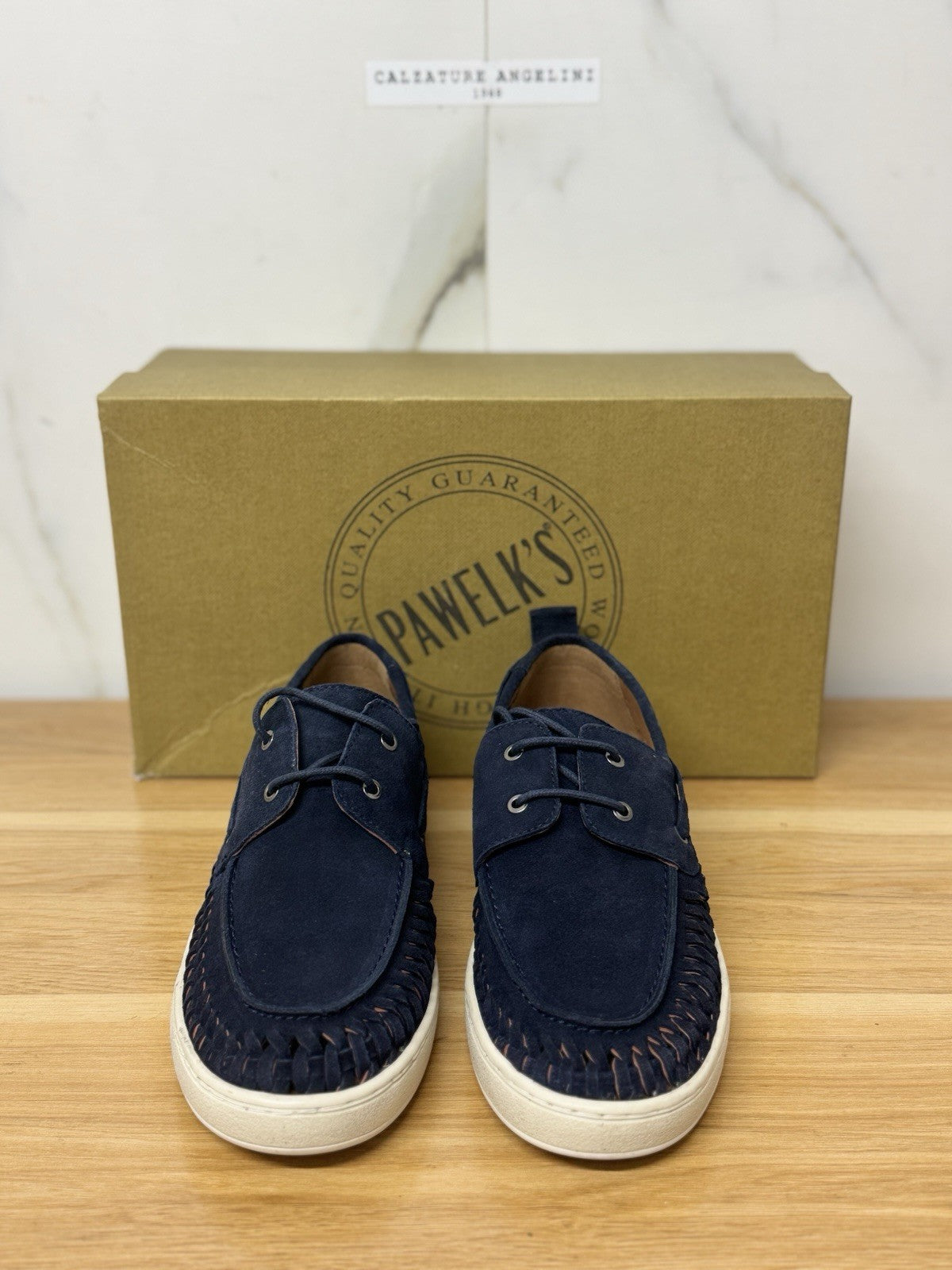Pawelk’s Boat Shoes Pelle Suede Navy         Hand   Made  In Italy   Uomo 45