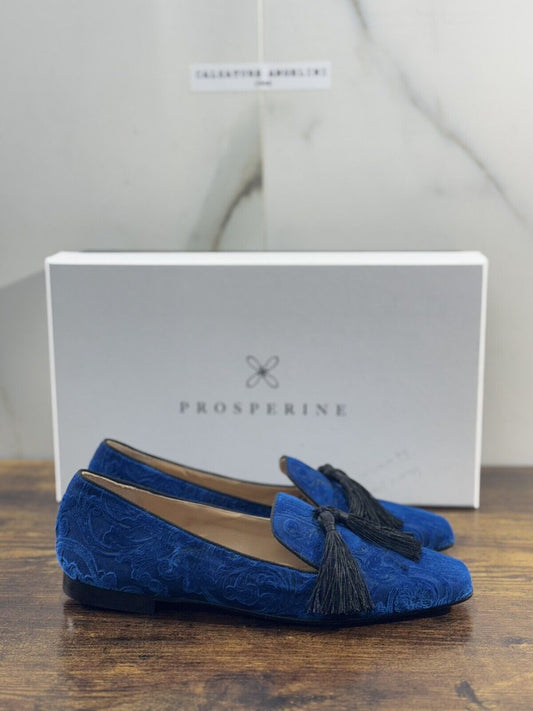 Prosperine mocassino donna in Velluto Damasco     luxury made in italy 37 Blu