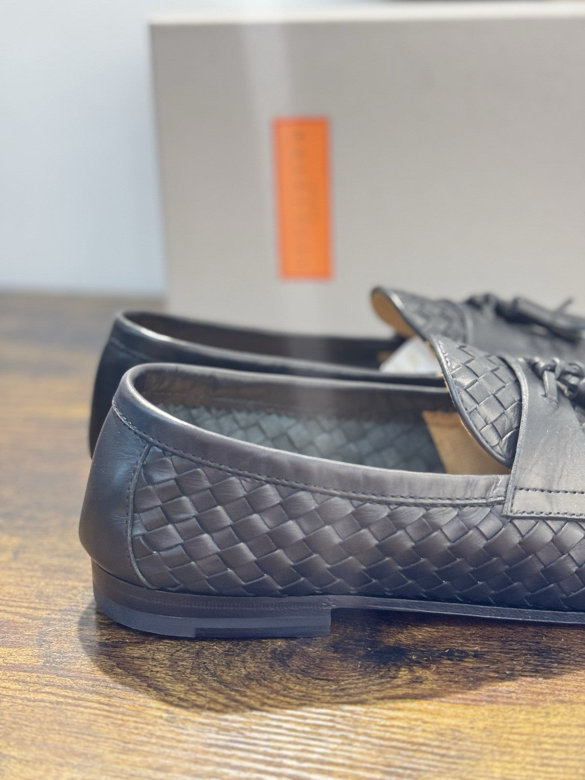 Henderson Baracco Mocassino Intrecciato Tassel Pelle Nero Casual Uomo 43.5