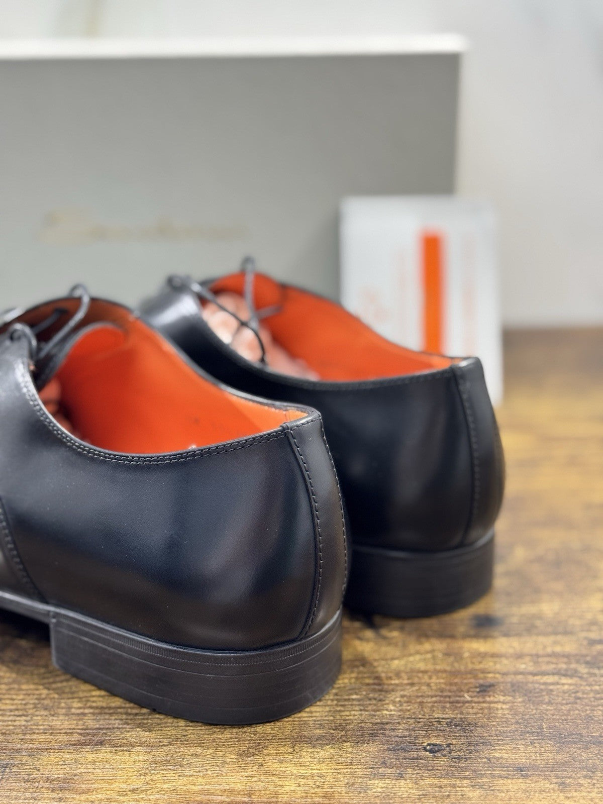 Santoni Stringata Oxford Pelle Nero  Luxury Santoni Scarpa Uomo 45.5