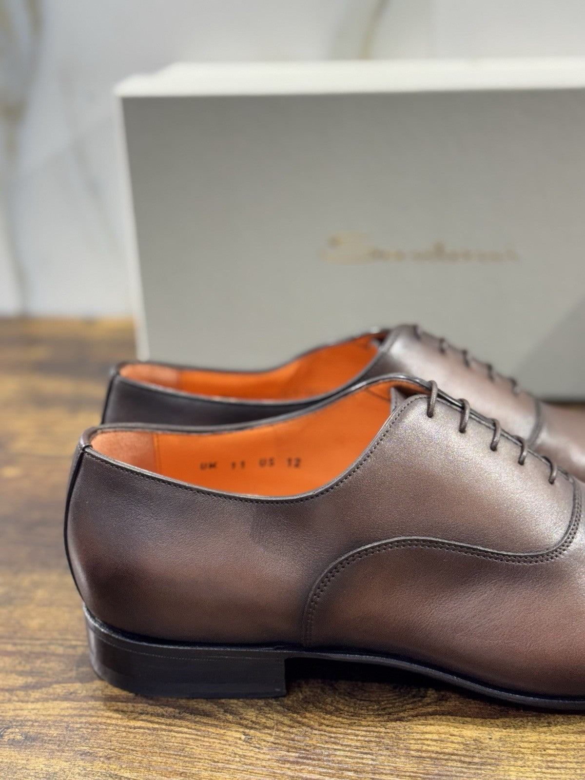 Santoni Stringata Oxford Pelle Marrone  Luxury Santoni Scarpa Uomo 45