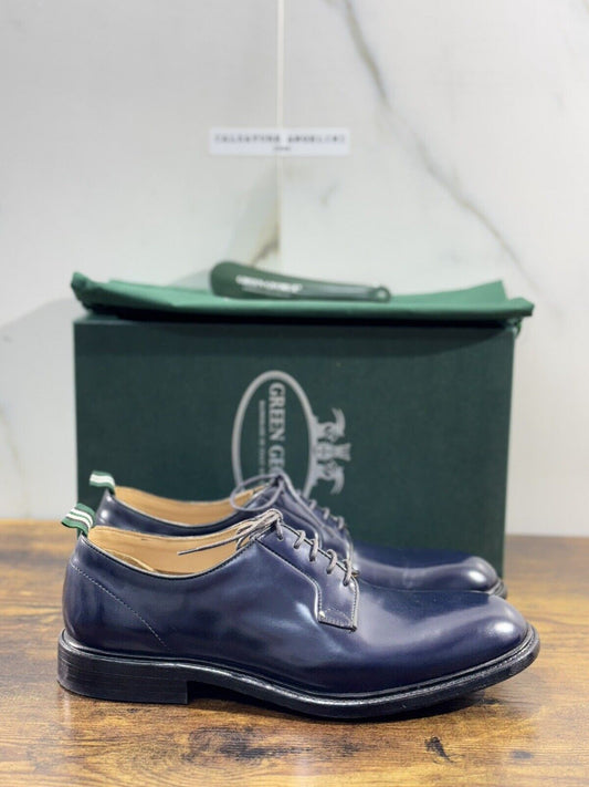 Green George derby Blu    in pelle polished luxury men  Fondo Cuoio 44