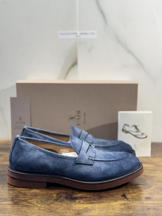 Fabi Mocassino  Uomo Pelle Blu Suede  Goodyear  Handmade Fabi Handmade Loafer 41