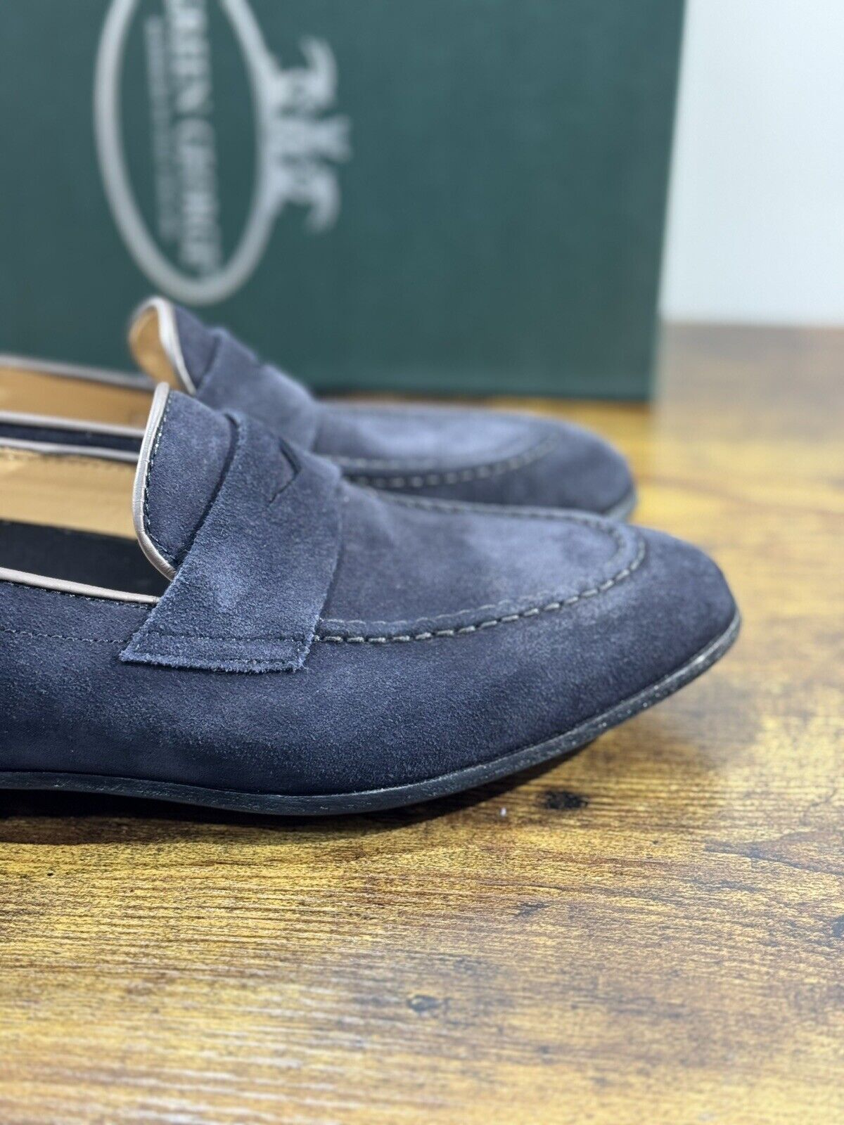 Green George Mocassino Uomo  Suede Blu  Luxury Handmade Men 42