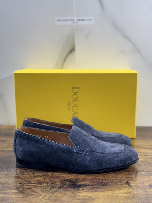 Doucal’s Mocassino Uomo Wash  Suede Blu  Ultra Flexible Luxury Men  40