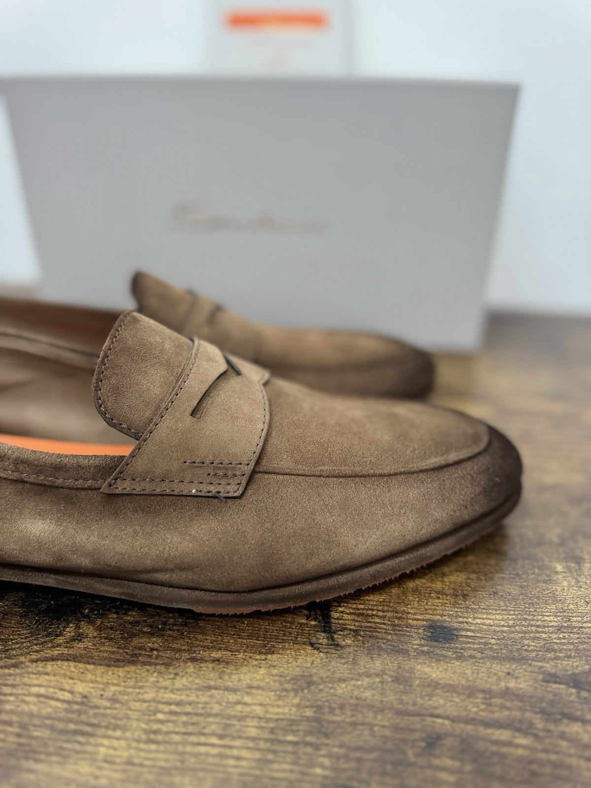 Santoni Mocassino Driver Pelle Suede Marrone  Luxury Scarpa Santoni Uomo 45.5