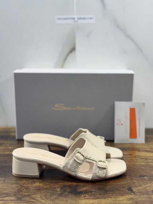 Santoni Sandalo Doppia Fibbia Pelle Beige  Luxury Santoni Scarpe Donna 38
