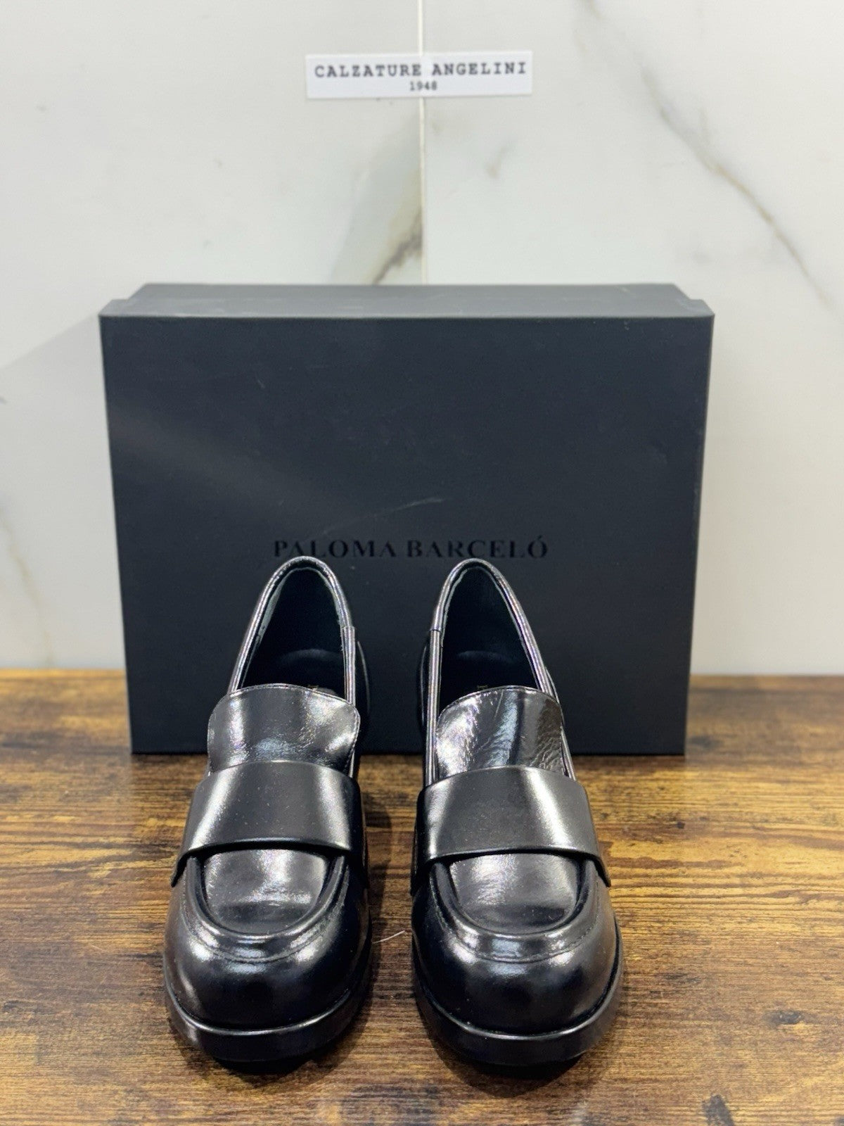Paloma Barcelo’ Mocassino Nela     Pelle Nera Con Tacco     Casual Loafer 40