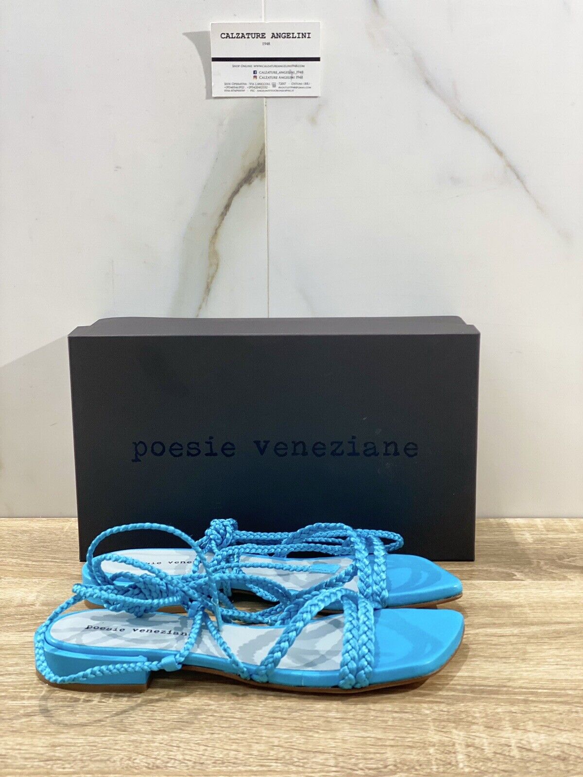 Poesie Veneziane Sandalo donna KUG126 treccia azzurro made in italy 41