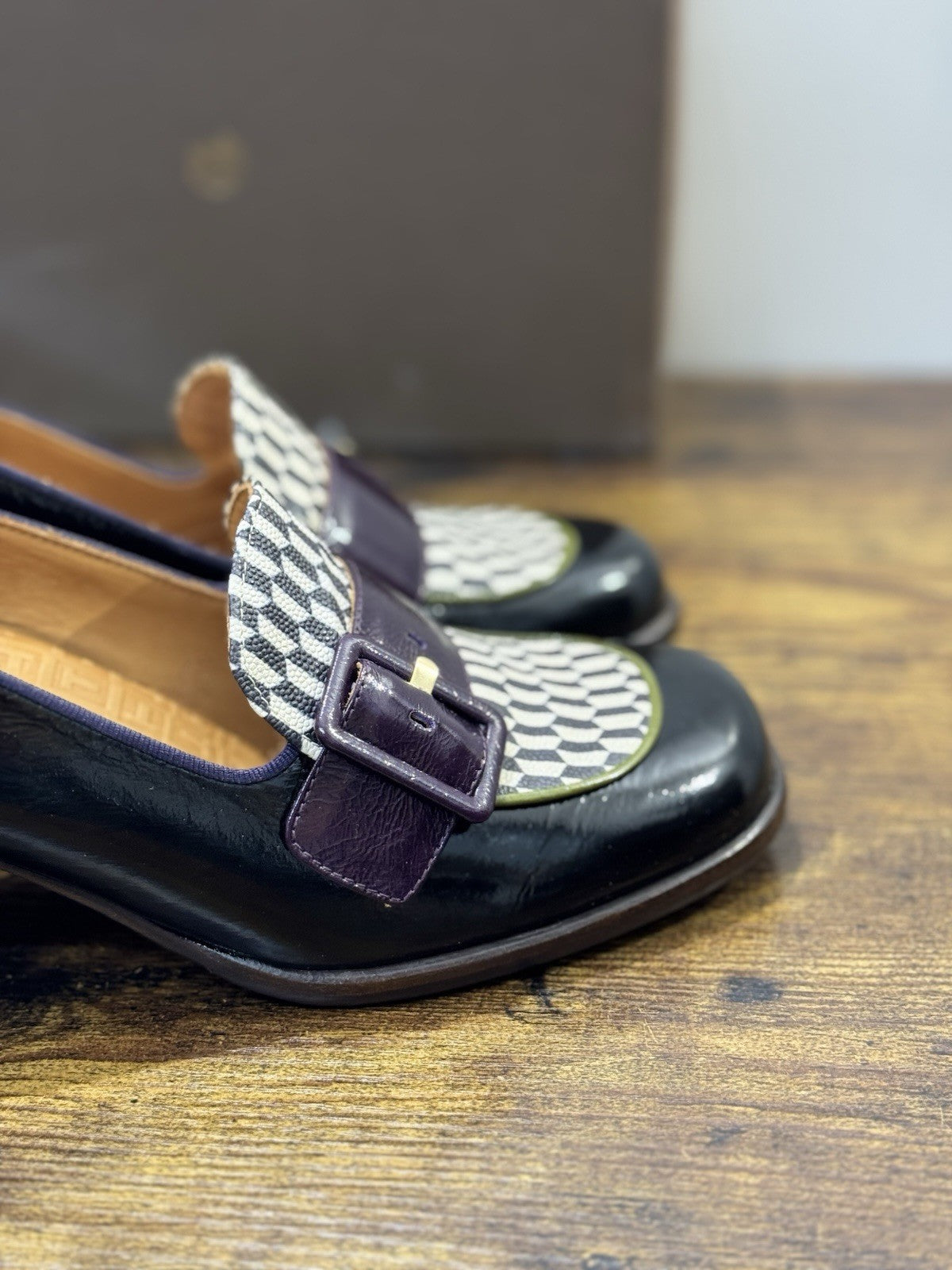 Chie Mihara Mocassino Meisin Pelle Nero Con Tacco Donna 38