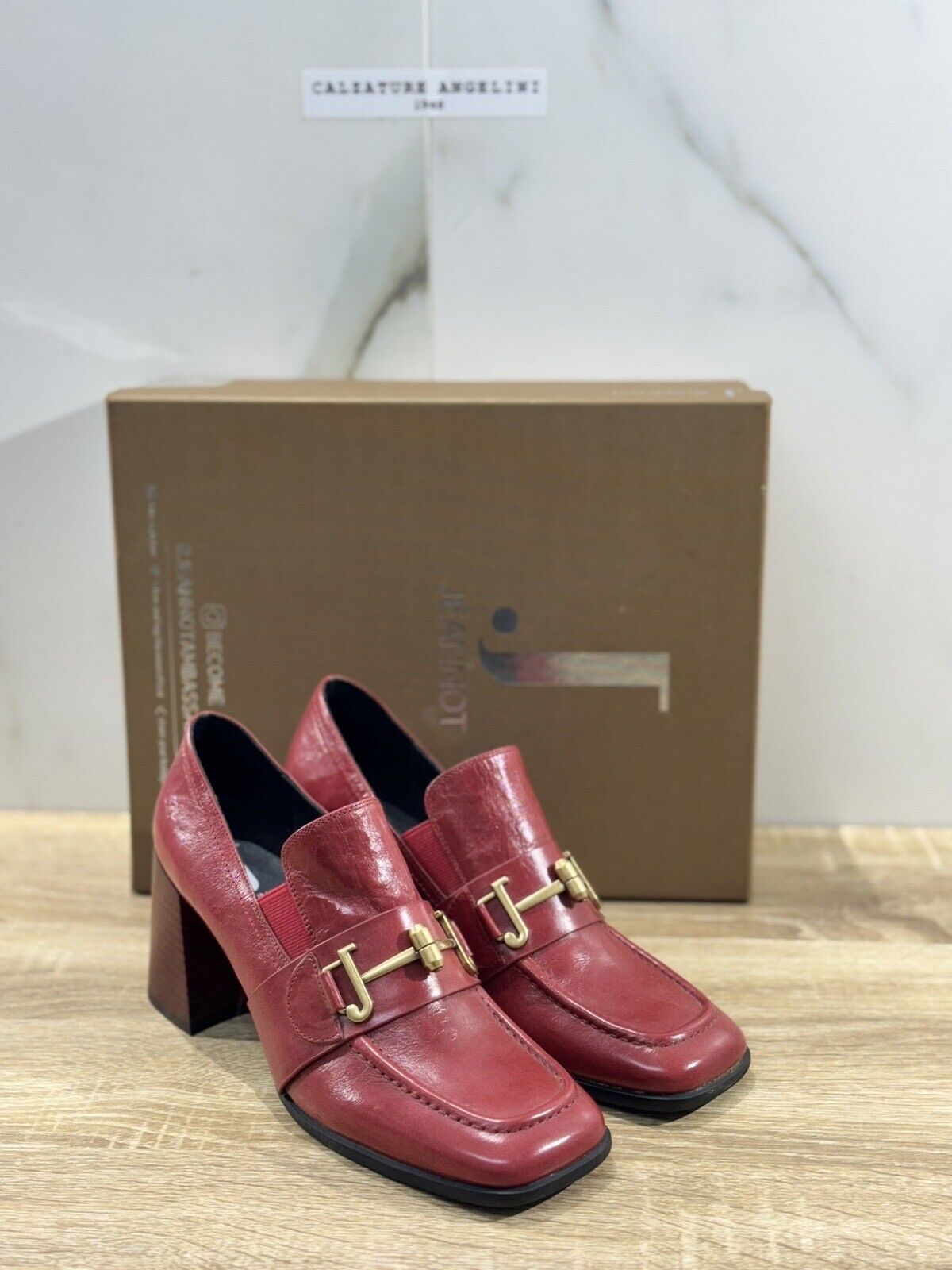 Jeannot Mocassino Donna Pelle Rosso Con Tacco Causal Loafer Jeannot 40