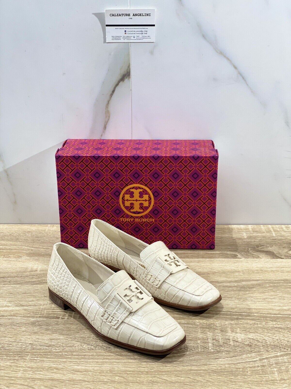 Tory Burch Georgia Loafer In Pelle New Cream Soft Croco Luxury Shoe 37