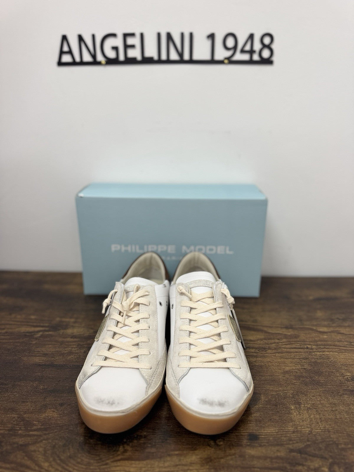 Philippe Model Paris Low Pelle Latte Olive       Casual Sneaker Uomo 43
