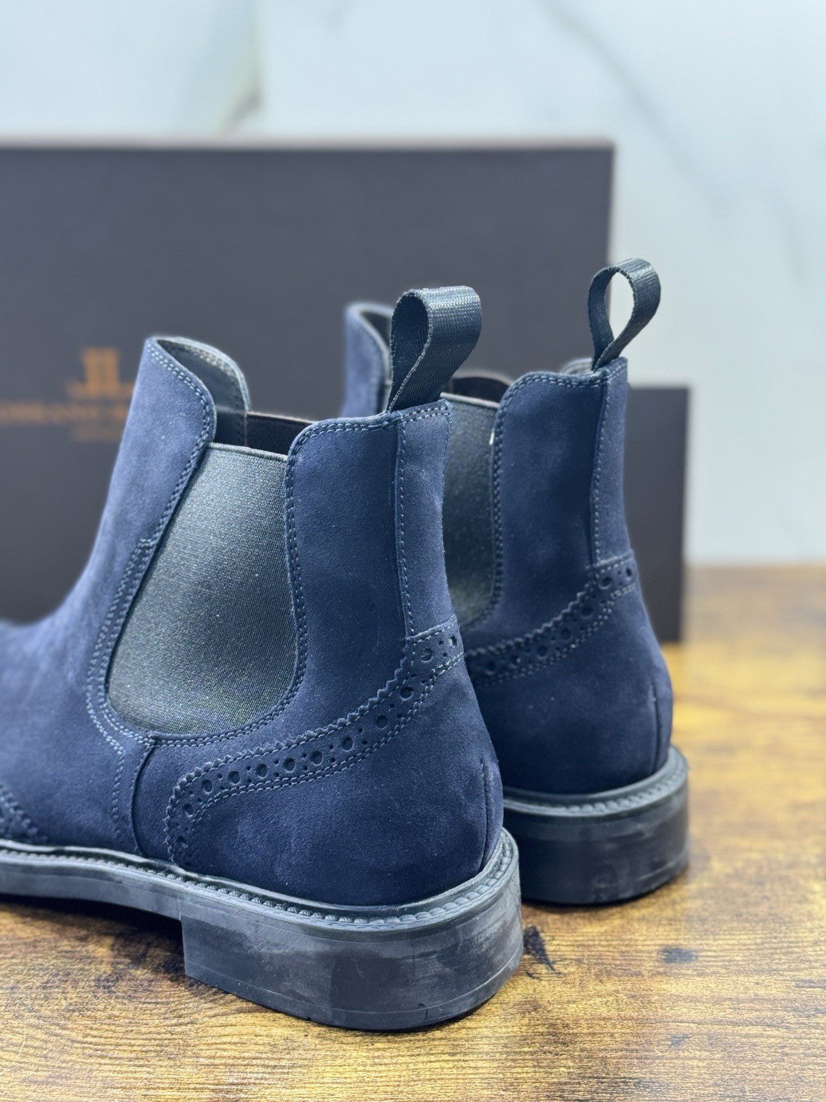 Rossano Bisconti Chelsea Boot Uomo Suede Blu Fully Made In Italy 44