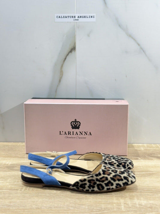 L’ARIANNA Scarpa Donna Sling Back Pelle Leopard  Made In Italy 37