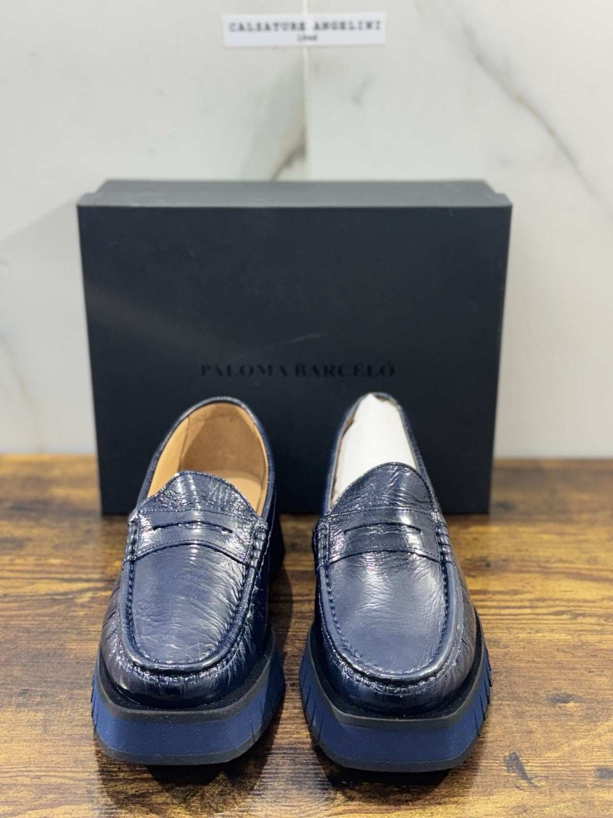 Paloma Barcelo’ Mocassino  Feather   Pelle Blu     Casual Loafer Donna 41