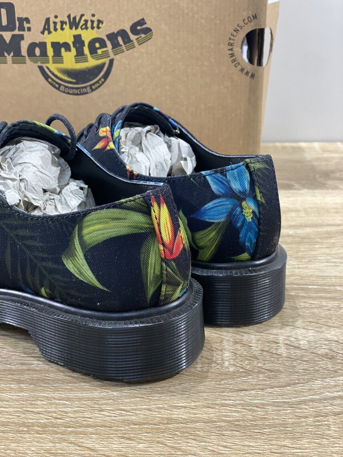 Dr Martens Lester black Hawaiian floral canvas scarpa Donna original 39