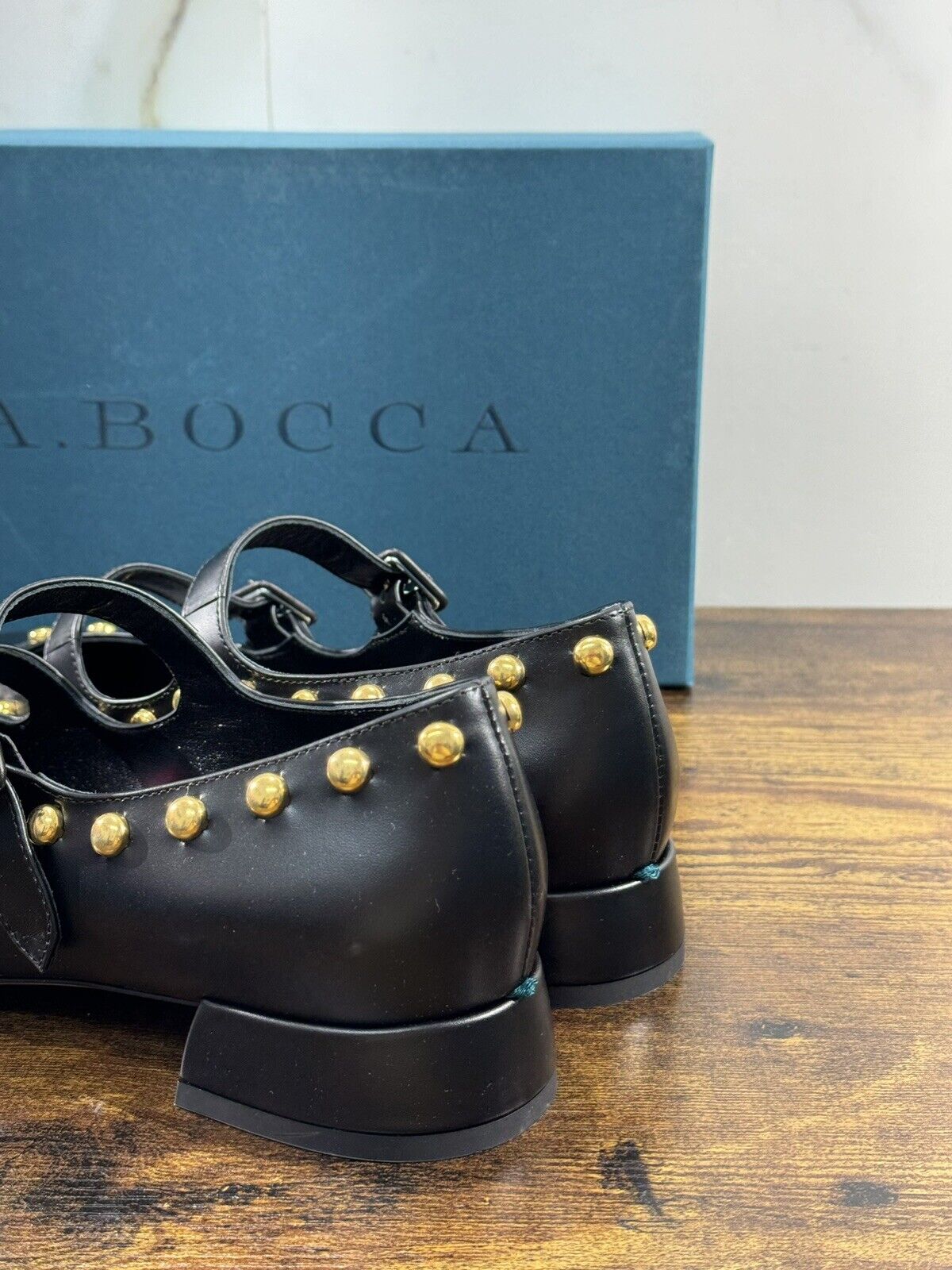 A.Bocca Two For Love Scarpa Donna Pelle  Nera Borchie  Tacco Luxury Handmade 41