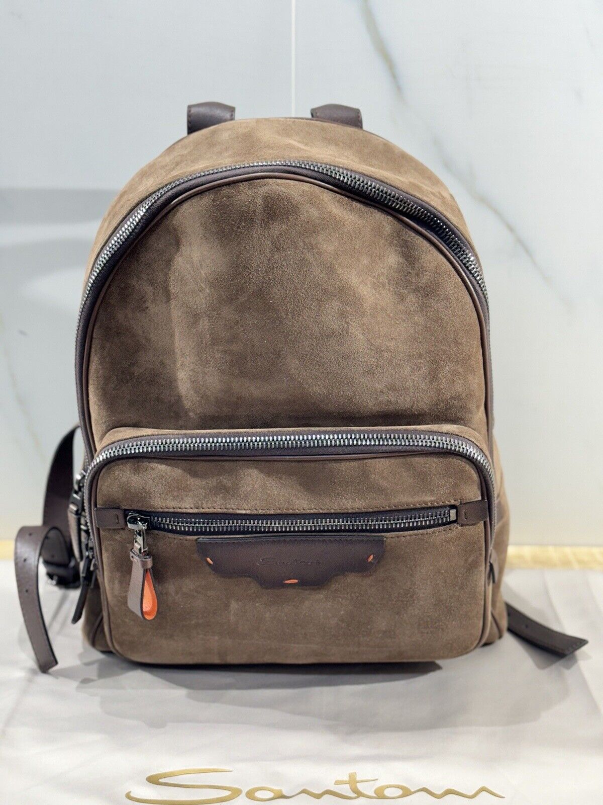 Santoni Zaino Uomo Travel Maxi Pelle Seude Luxury Backpack Men Santoni Business