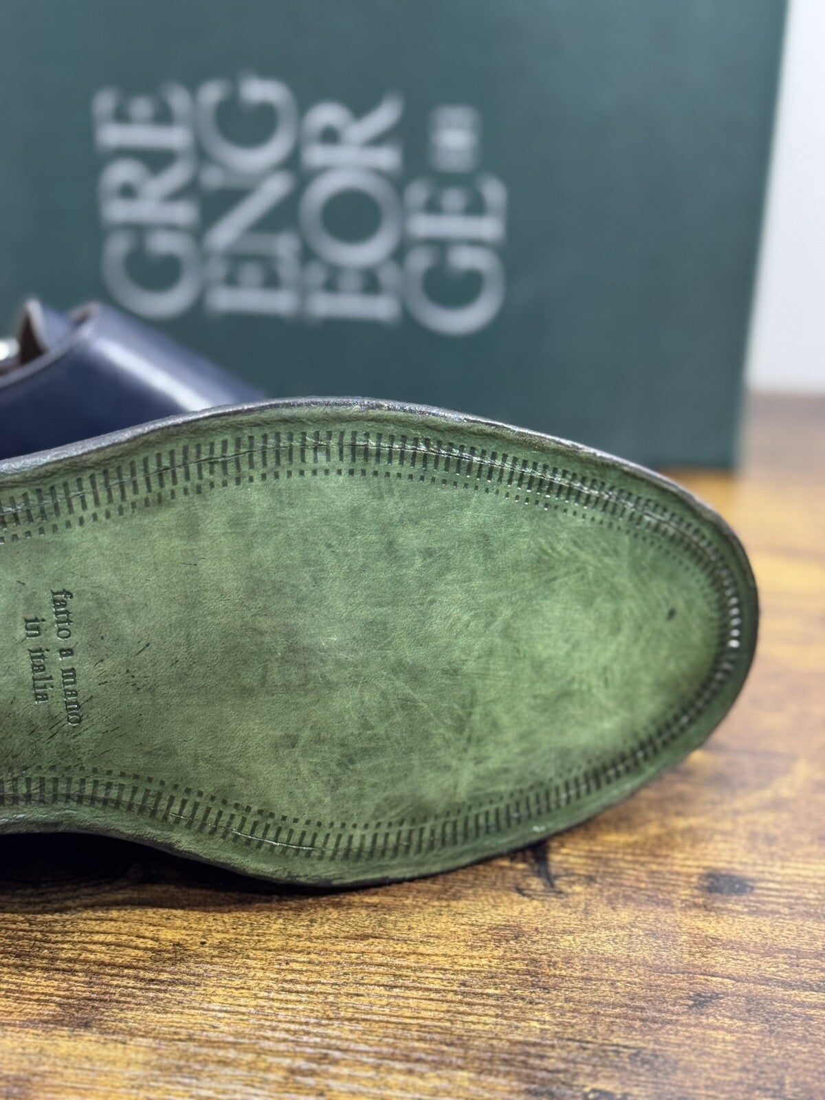 Green George Scarpa Uomo Doppia Fibbia Pelle Blu   Luxury Handmade 44