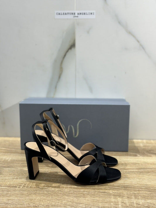 Mia Moltrasio Sandalo Donna In Raso Nero Luxury Handmade Sandal 41