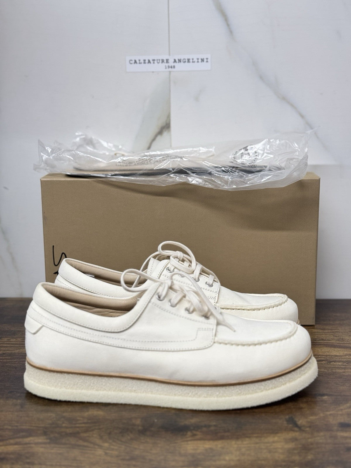 Shoto Scarpa Pelle Bianca Straccio Handmade In Italy Casual Luxury Uomo 41