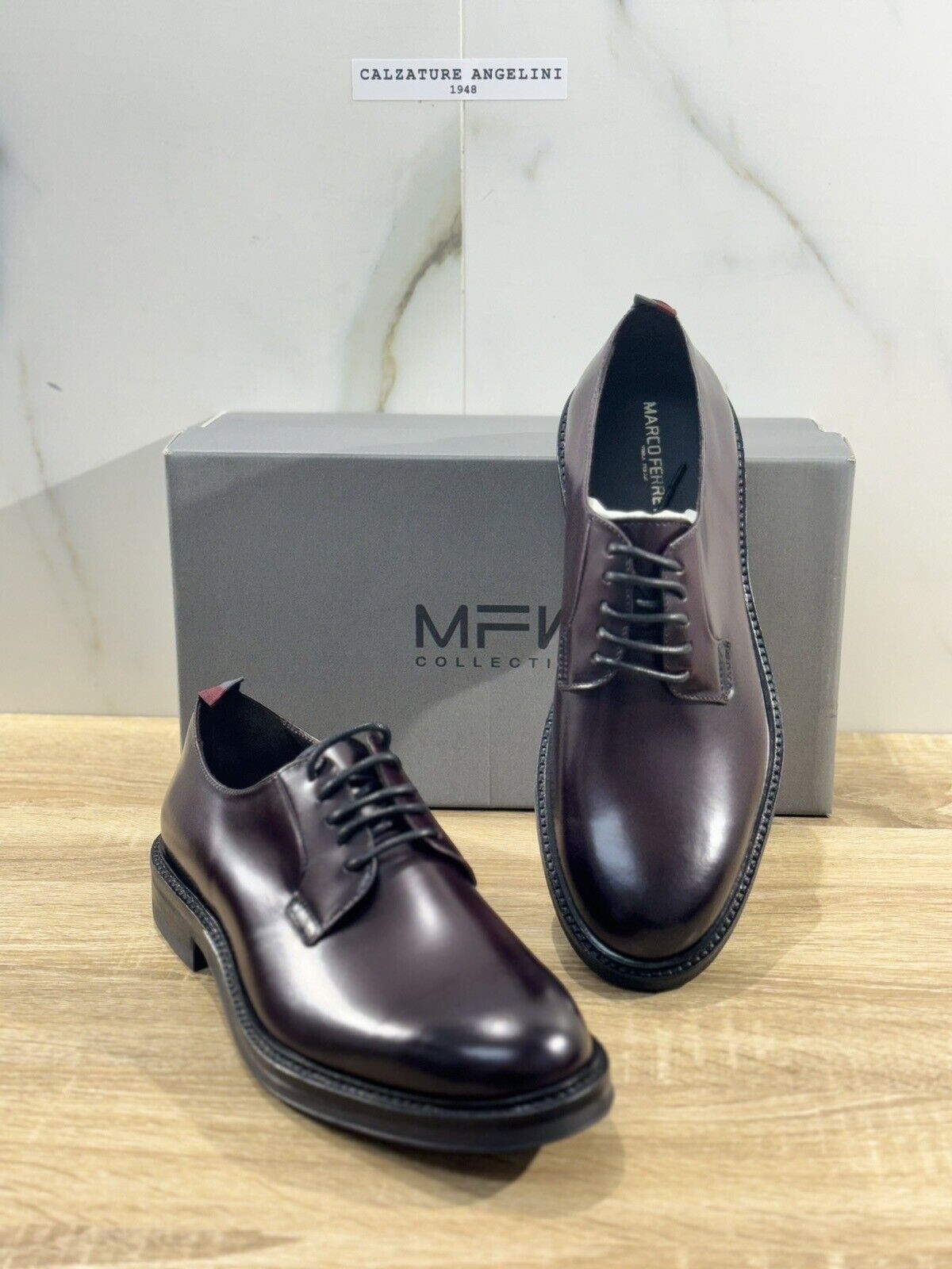 Marco Ferretti Derby  Uomo Fondo Gomma Casual Loafer Pelle Bordo’ 45