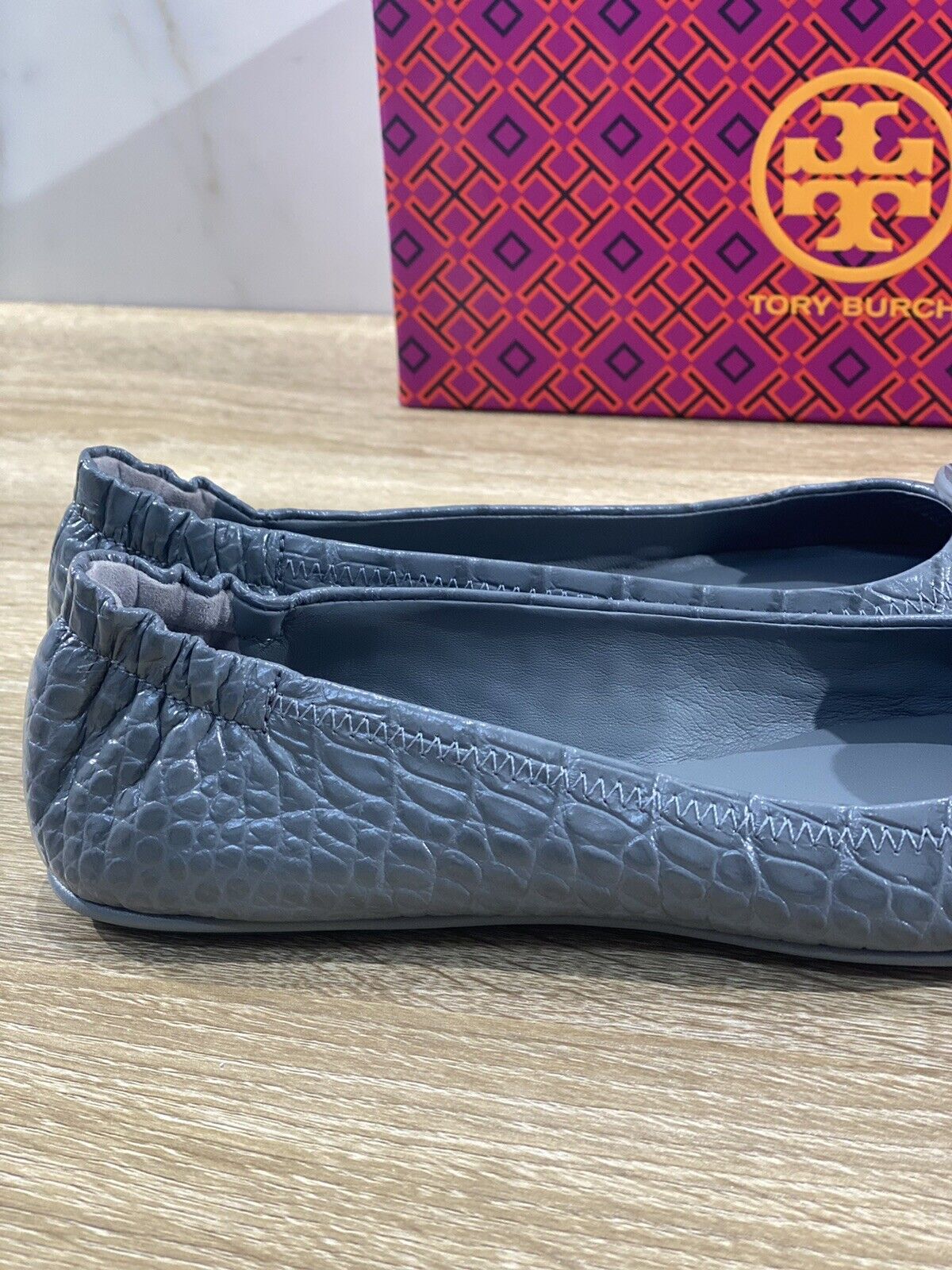 Tory Burch Minnie Travel Ballet In Pelle Soft Croco Grey Luxury Woman Shoe 36