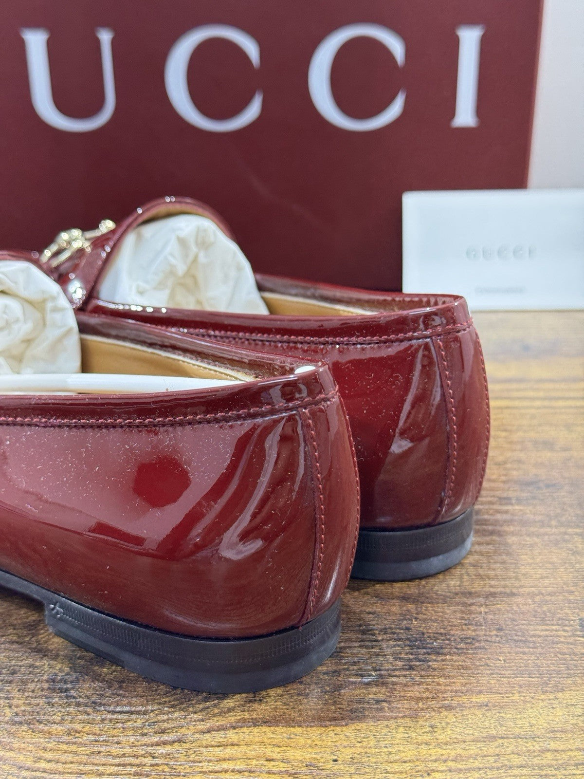 Gucci Mocassini Jordaan In Pelle Lucida Bordeaux Icon Gucci Donna 38.5