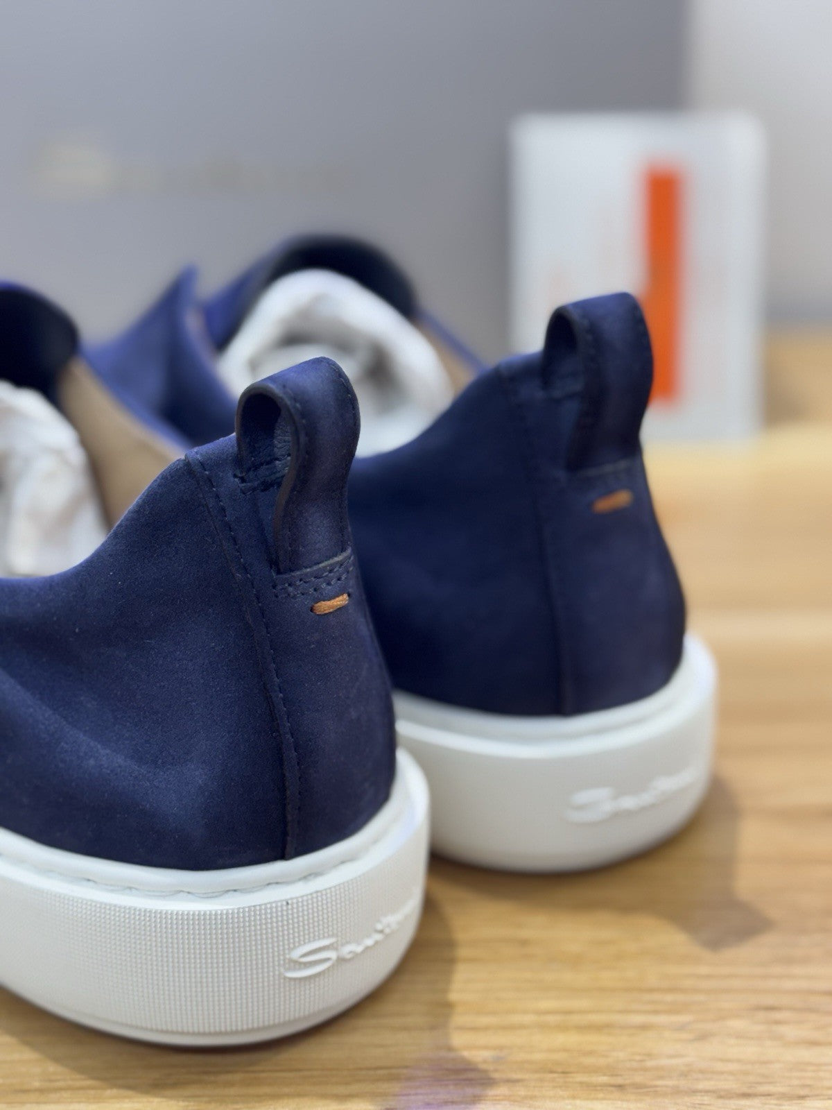 Santoni Slip On No Lace Sneaker  Suede Blu  Luxury Santoni Scarpa Uomo 42.5