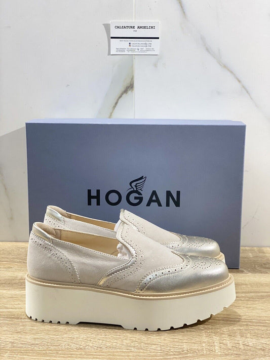 Hogan H355 Mocassino Route Donna Ghiaccio Platino Zeppa Casual Hogan 36.5