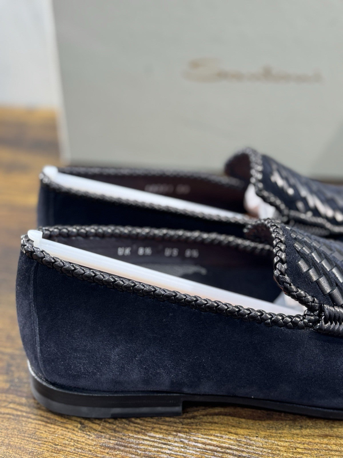 Santoni Mocassino Intrecciato Blu Suede Pelle Luxury Men  Goodyear  Uomo 42.5