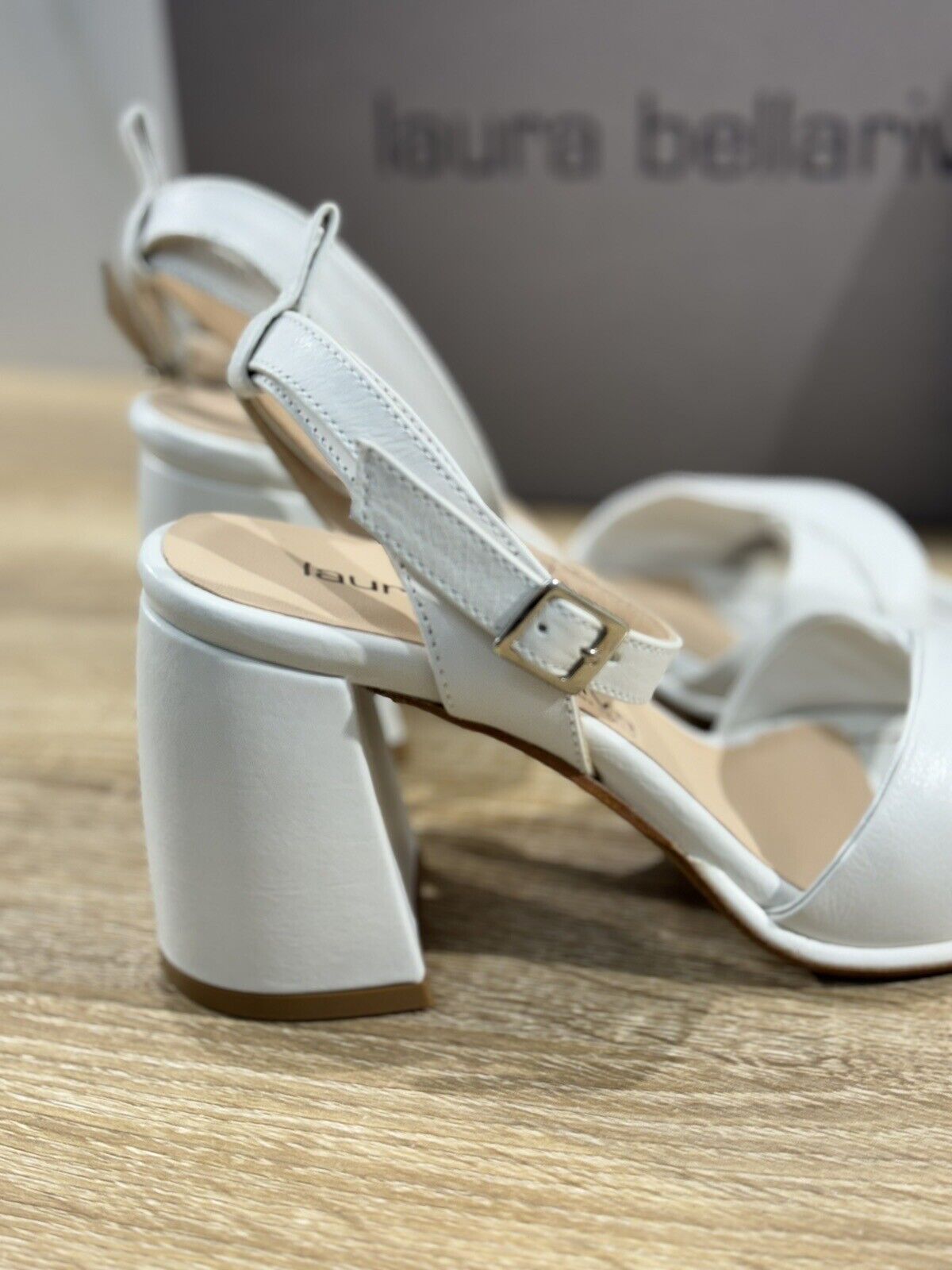 Laura Bellariva Sandalo Donna Pelle Bianco  Con Tacco Handmade In Italy 39