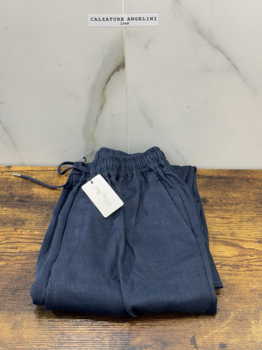 Salvatore Piccolo Napoli Pantalone  100% Lino Blu Top Italian Quality 50
