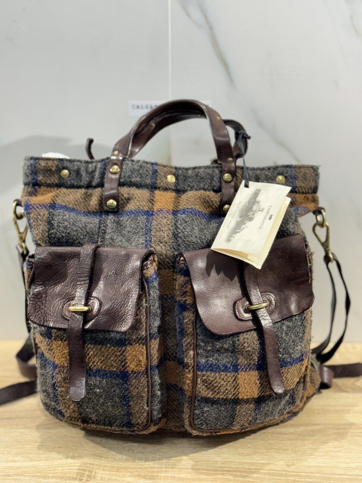 Campomaggi Zaino  Donna Tartan  Vacchetta Tessuto Marrone  Luxury Backpack