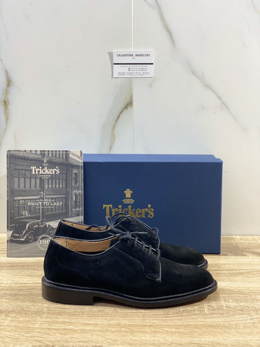 Tricker’s Scarpa Uomo Robert Plain Derby In Suede  Nero   3616/ 47 40