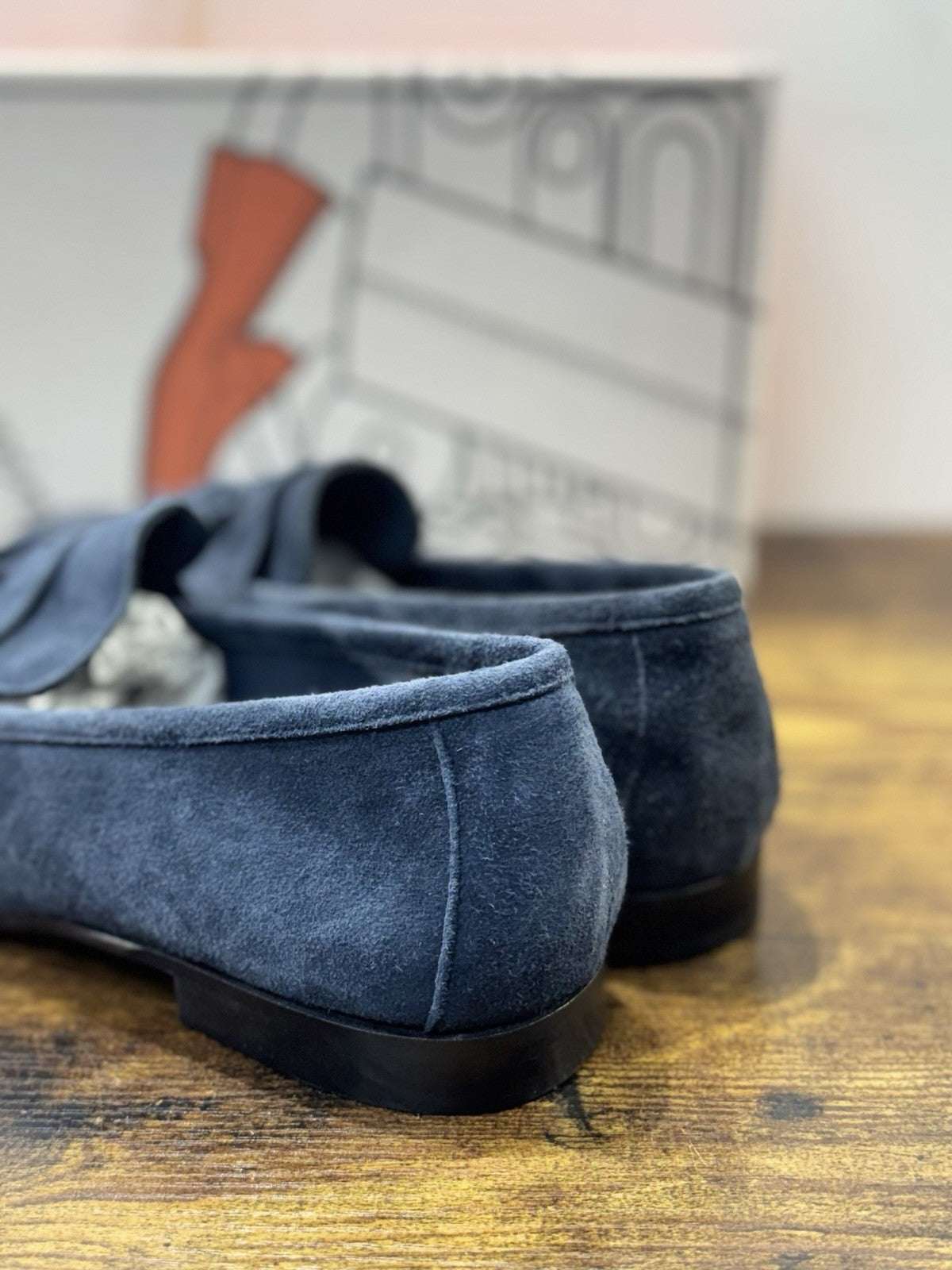 Il Mocassino Tasca Scarpa Suede  Blu 100% Fatta In Italia Mocassino Uomo 44