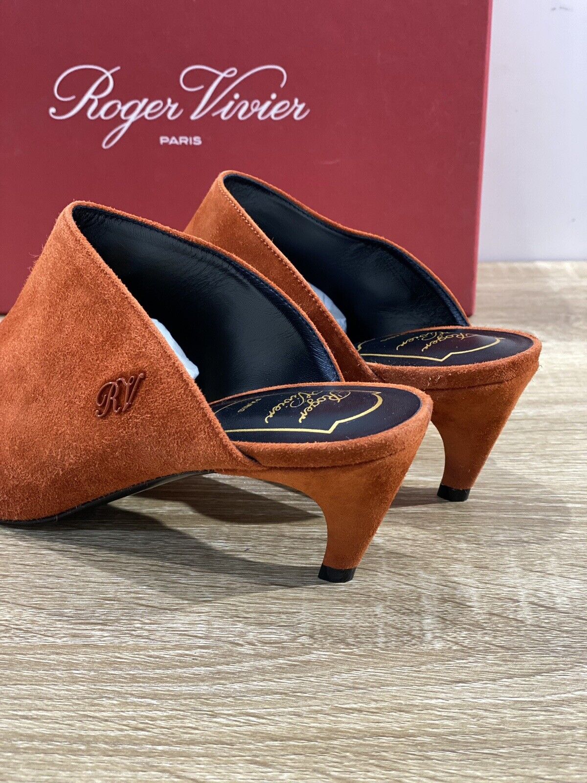 Roger Vivier Paris Choc Mule 50 In Suede Ruggine Luxury Woman Shoe 38