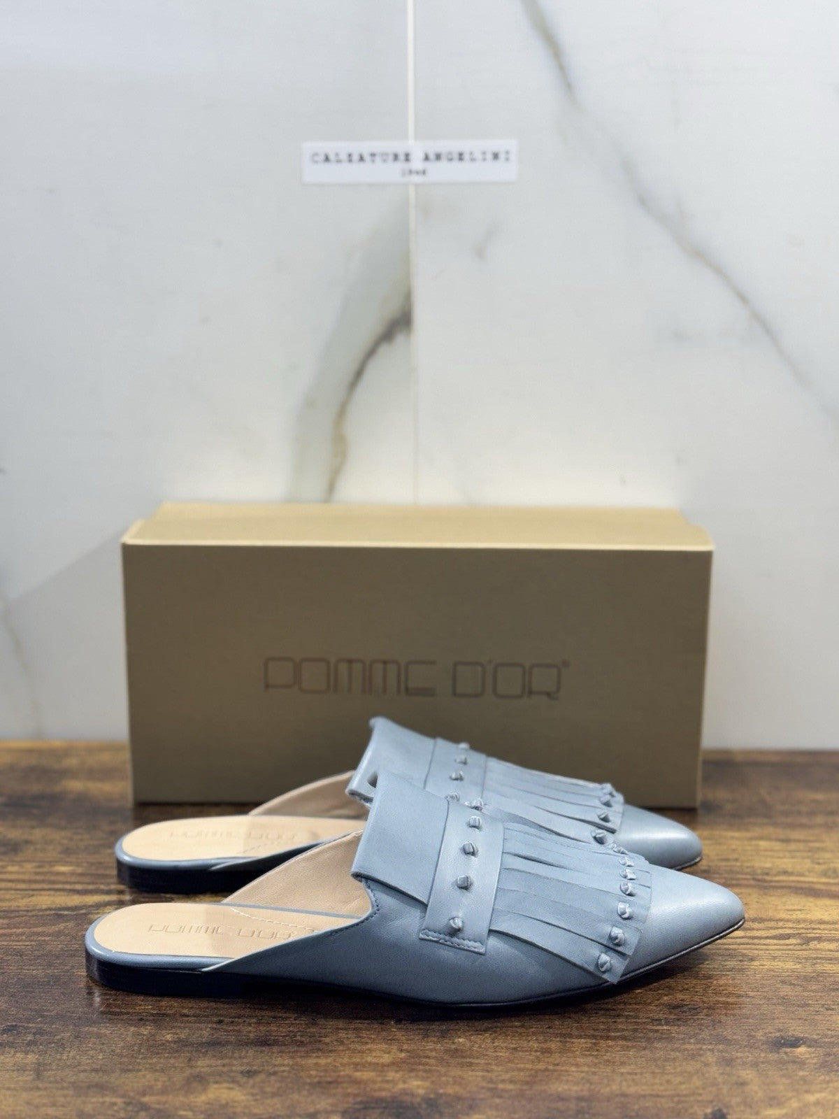 Pomme D’or Mules  Pelle Dusty Blue    Luxury Handmade Woman Pomme D’or Donna 40