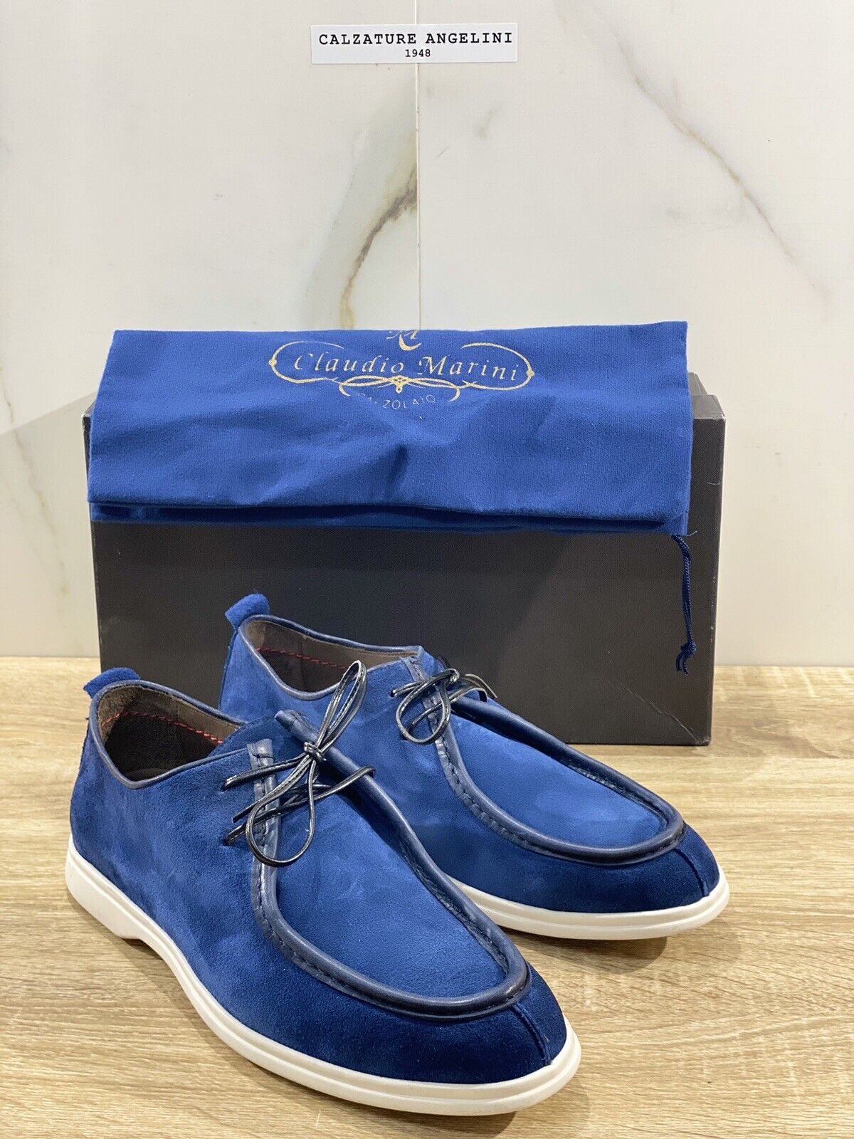 Claudio Marini Calzolaio Scarpa Uomo Suede Blu Derby Luxury Handmade 40