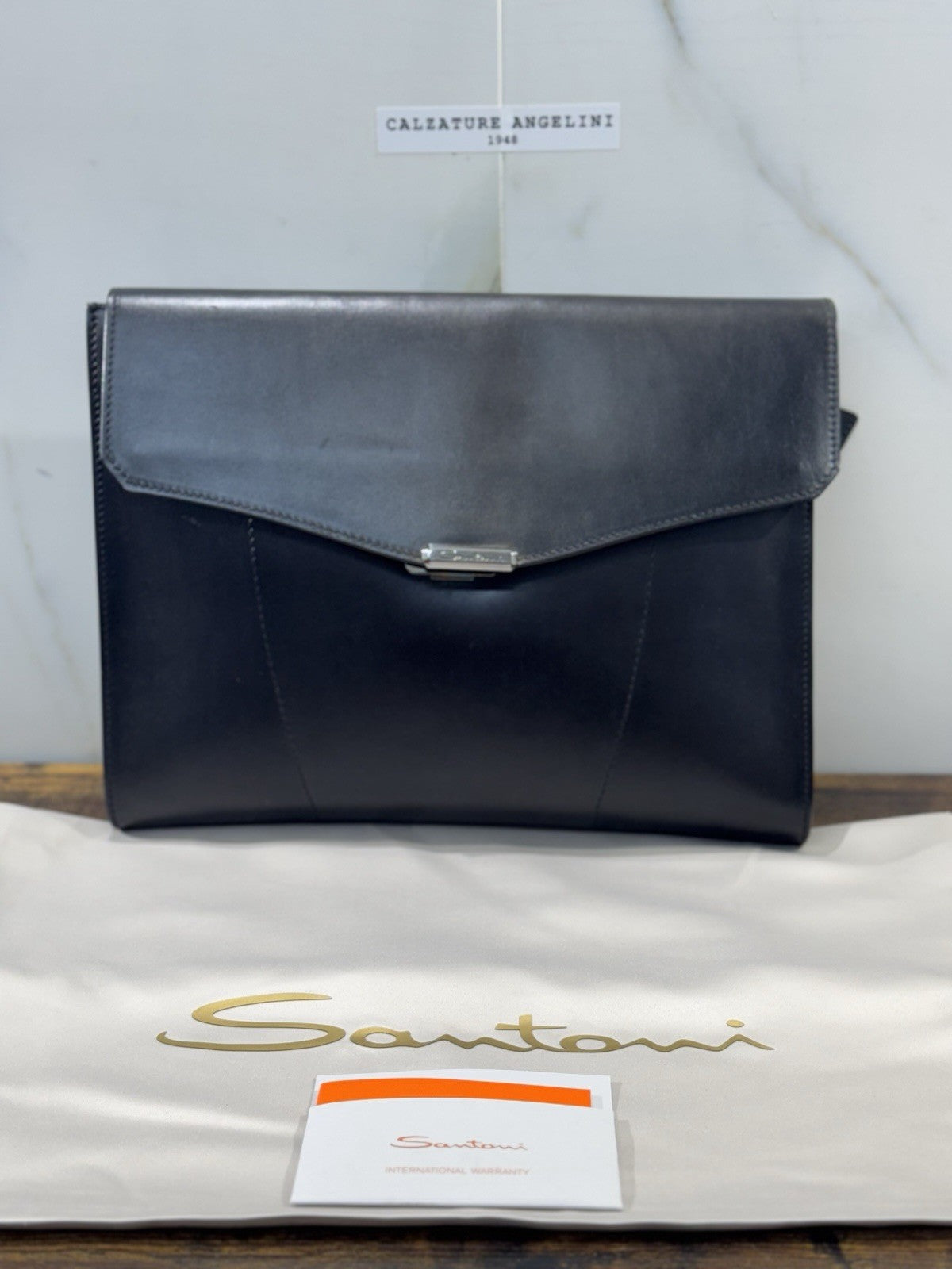 Santoni Porta Documenti Pelle Grigia Anticata Luxury Santoni Bag Uomo 