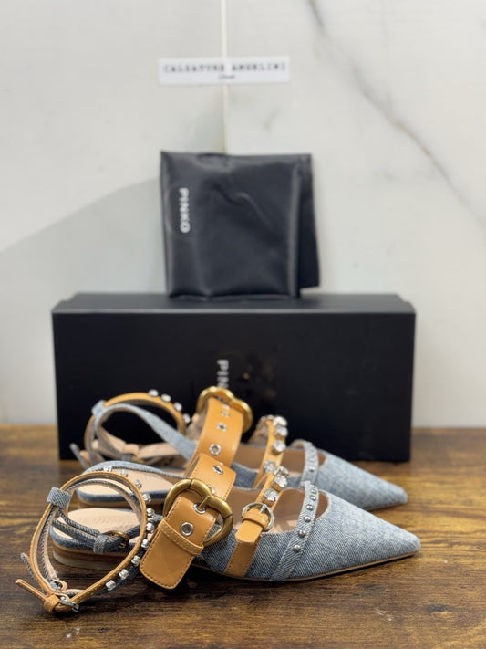 Pinko Ballerina Gianira Sling Back Denim Cuoio   Casual Pinko Donna 40