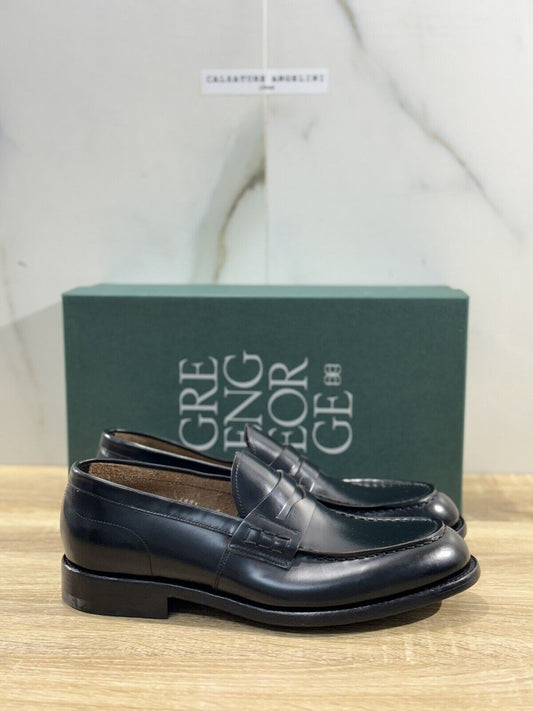 Green George Scarpa Uomo Mocassino College   Pelle Nero   Luxury Handmade 42